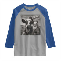 Funny Santa Selfie with Cow Christmas Raglan Shirt - Wonder Print Shop