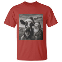 Funny Santa Selfie with Cow Christmas T Shirt - Wonder Print Shop