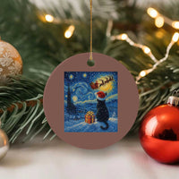 Cat Starry Night Xmas Ceramic Ornament Van Gogh Cat Lover Xmas - Wonder Print Shop