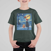 Cat Starry Night Christmas T Shirt For Kid Van Gogh Cat Lover Xmas - Wonder Print Shop