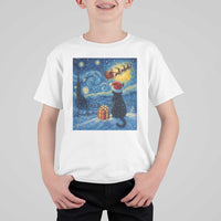 Cat Starry Night Christmas T Shirt For Kid Van Gogh Cat Lover Xmas - Wonder Print Shop