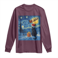 Cat Starry Night Christmas Long Sleeve Shirt Van Gogh Cat Lover Xmas - Wonder Print Shop