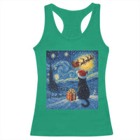 Cat Starry Night Christmas Racerback Tank Top Van Gogh Cat Lover Xmas - Wonder Print Shop
