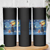 Cat Starry Night Christmas Skinny Tumbler Van Gogh Cat Lover Xmas - Wonder Print Shop