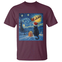Cat Starry Night Christmas T Shirt Van Gogh Cat Lover Xmas - Wonder Print Shop