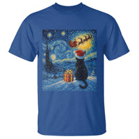 Cat Starry Night Christmas T Shirt Van Gogh Cat Lover Xmas - Wonder Print Shop