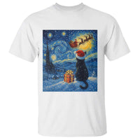 Cat Starry Night Christmas T Shirt Van Gogh Cat Lover Xmas - Wonder Print Shop