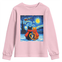 Funny Couples Christmas Youth Sweatshirt Cats Lover Starry Night - Wonder Print Shop
