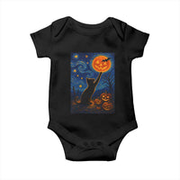Black Cat Halloween Baby Onesie Starry Night Van Gogh - Wonder Print Shop
