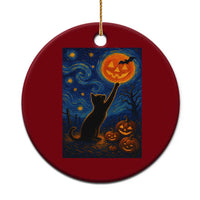 Black Cat Halloween Ceramic Ornament Starry Night Van Gogh - Wonder Print Shop