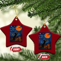 Black Cat Halloween Ceramic Ornament Starry Night Van Gogh - Wonder Print Shop