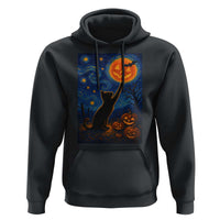 Black Cat Halloween Hoodie Starry Night Van Gogh - Wonder Print Shop