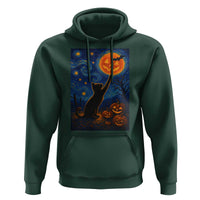Black Cat Halloween Hoodie Starry Night Van Gogh - Wonder Print Shop
