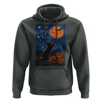 Black Cat Halloween Hoodie Starry Night Van Gogh - Wonder Print Shop