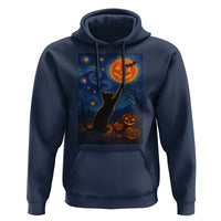 Black Cat Halloween Hoodie Starry Night Van Gogh - Wonder Print Shop