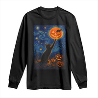 Black Cat Halloween Long Sleeve Shirt Starry Night Van Gogh - Wonder Print Shop