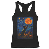 Black Cat Halloween Racerback Tank Top Starry Night Van Gogh - Wonder Print Shop