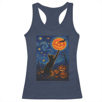 Black Cat Halloween Racerback Tank Top Starry Night Van Gogh - Wonder Print Shop