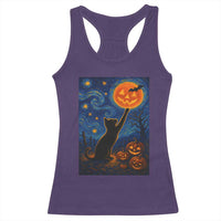 Black Cat Halloween Racerback Tank Top Starry Night Van Gogh - Wonder Print Shop