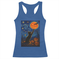 Black Cat Halloween Racerback Tank Top Starry Night Van Gogh - Wonder Print Shop