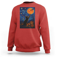 Black Cat Halloween Sweatshirt Starry Night Van Gogh - Wonder Print Shop