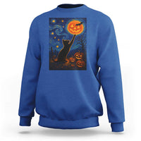 Black Cat Halloween Sweatshirt Starry Night Van Gogh - Wonder Print Shop