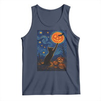 Black Cat Halloween Tank Top Starry Night Van Gogh - Wonder Print Shop