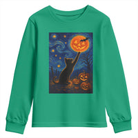 Black Cat Halloween Youth Sweatshirt Starry Night Van Gogh - Wonder Print Shop