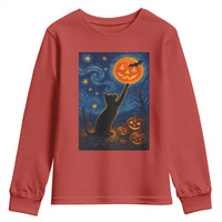Black Cat Halloween Youth Sweatshirt Starry Night Van Gogh - Wonder Print Shop