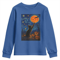 Black Cat Halloween Youth Sweatshirt Starry Night Van Gogh - Wonder Print Shop