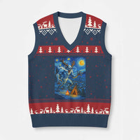 Wedigo Cryptid Xmas V-Neck Knit Sweater Vest Native American Starry Night Xmas - Wonder Print Shop
