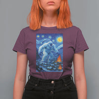 Yeti Cryptid Christmas T Shirt For Women Winter Monster Starry Night Xmas - Wonder Print Shop
