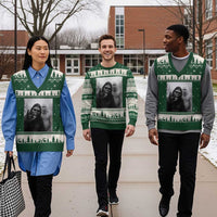 Bigfoot Selfie Xmas V-Neck Knit Sweater Vest Sasquatch Yeti Rock On Hand - Wonder Print Shop