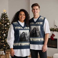 Bigfoot Selfie Xmas V-Neck Knit Sweater Vest Sasquatch Yeti Rock On Hand - Wonder Print Shop