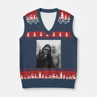 Bigfoot Selfie Xmas V-Neck Knit Sweater Vest Sasquatch Yeti Rock On Hand - Wonder Print Shop