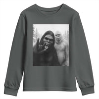 Bigfoot Selfie Christmas Youth Sweatshirt Sasquatch Yeti Rock On Hand - Wonder Print Shop