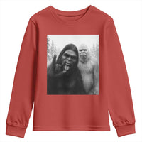 Bigfoot Selfie Christmas Youth Sweatshirt Sasquatch Yeti Rock On Hand - Wonder Print Shop