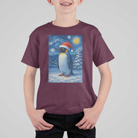 Penguin Christmas T Shirt For Kid Starry Night Van Gogh - Wonder Print Shop