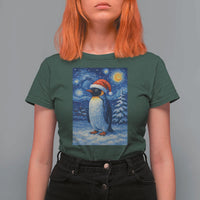 Penguin Christmas T Shirt For Women Starry Night Van Gogh - Wonder Print Shop