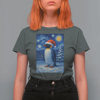 Penguin Christmas T Shirt For Women Starry Night Van Gogh - Wonder Print Shop