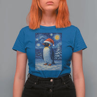 Penguin Christmas T Shirt For Women Starry Night Van Gogh - Wonder Print Shop