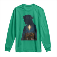 Jesus Christian Christmas Long Sleeve Shirt Christian Saints Praying Under The Star of Bethlehem - Wonder Print Shop