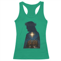 Jesus Christian Christmas Racerback Tank Top Christian Saints Praying Under The Star of Bethlehem - Wonder Print Shop