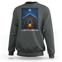 Nativity Scene Christmas Sweatshirt O Come Let Us Adrove Him - Wonder Print Shop