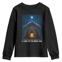 Nativity Scene Christmas Youth Sweatshirt O Come Let Us Adrove Him - Wonder Print Shop