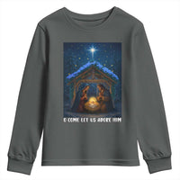Nativity Scene Christmas Youth Sweatshirt O Come Let Us Adrove Him - Wonder Print Shop