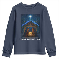 Nativity Scene Christmas Youth Sweatshirt O Come Let Us Adrove Him - Wonder Print Shop