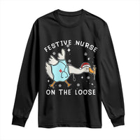 Funny ER Nurse Goose Christmas Long Sleeve Shirt Festive Nurses On The Loose - Wonder Print Shop