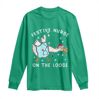 Funny ER Nurse Goose Christmas Long Sleeve Shirt Festive Nurses On The Loose - Wonder Print Shop