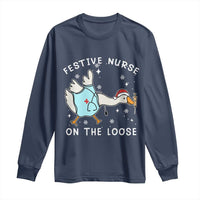 Funny ER Nurse Goose Christmas Long Sleeve Shirt Festive Nurses On The Loose - Wonder Print Shop